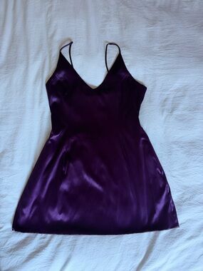 Elegant Purple Satin Slip Prom Dress with Spaghetti Straps